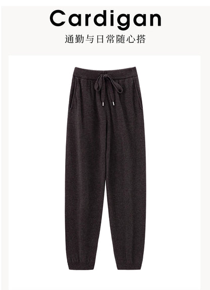 2024 Autumn And Winter New 100% Pure Wool Flat Small Foot Pants Women Loose High Waist Lean Knitted Cashmere Bunched Foot Pants