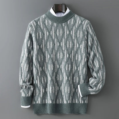 New 100% Pure Wool Cashmere Men's Mock-Neck Pullover Autumn And Winter Color Matching Top Casual Thick Fashion Large Size Jacket