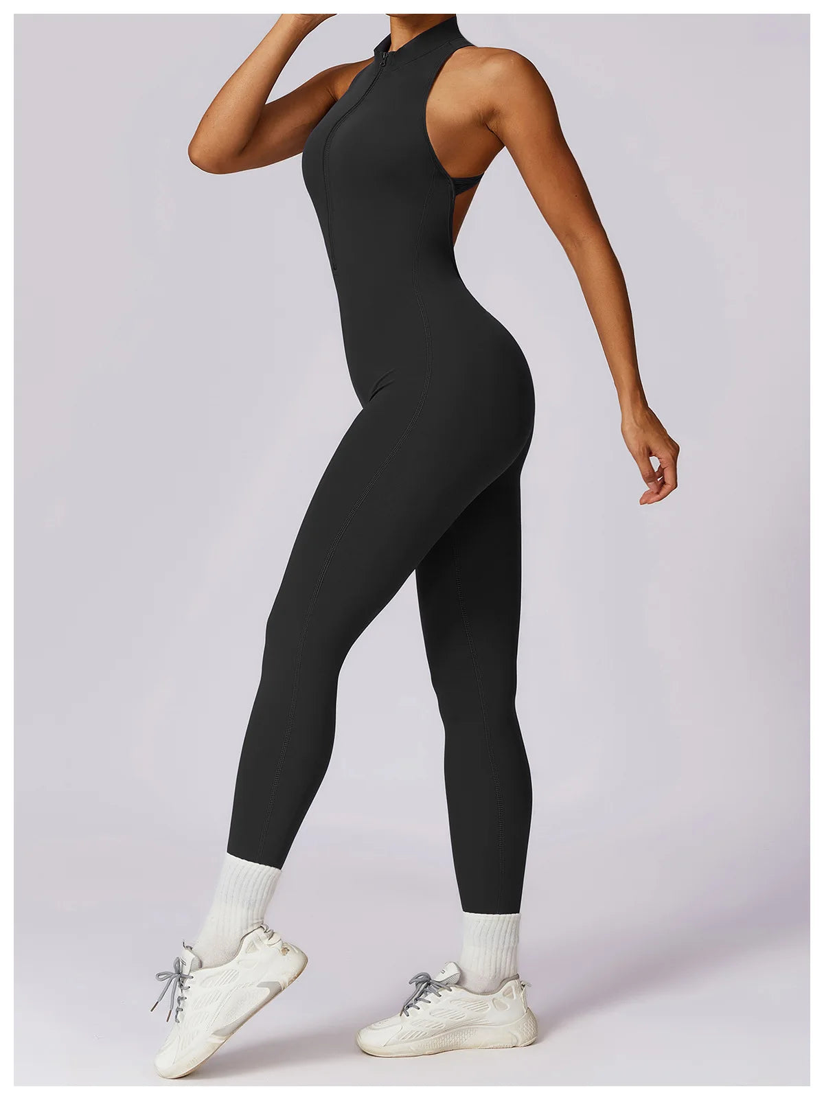 Summer V Back One-piece Suit Women Sports Jumpsuit Zippers Yoga Rompers Backless Sportswear Women Sleeveles Workout Bodysuits
