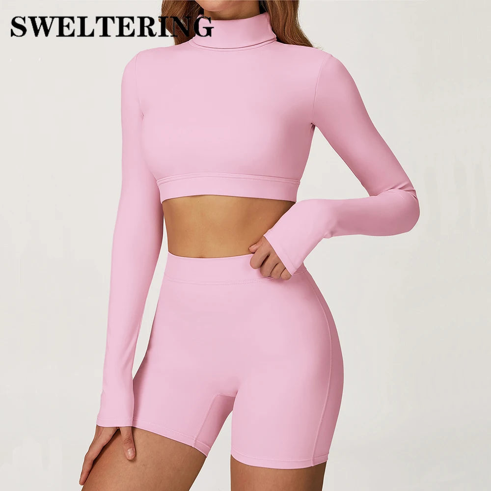 Female Gym Workout Shirts Yoga T-Shirt Fitness Long Sleeve Breathable High Elastic Crop Top Running Push Up Sports T-Shirt