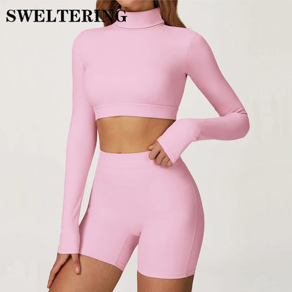 Female Gym Workout Shirts Yoga T-Shirt Fitness Long Sleeve Breathable High Elastic Crop Top Running Push Up Sports T-Shirt