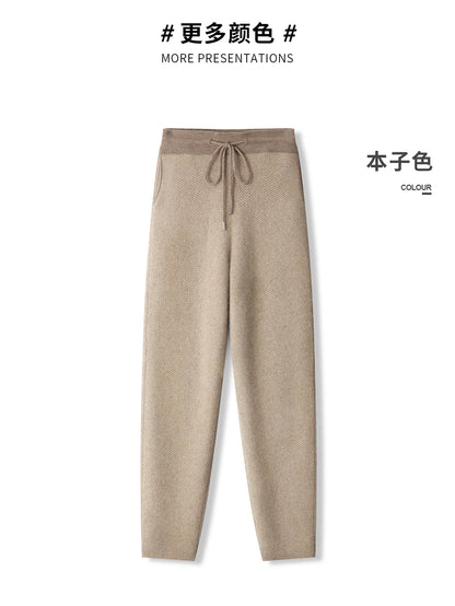 Soft 100% Merino Wool Straight-leg Pants For Men Jacquard Warm Knitted Pants Autumn Winter Thick Bottom Wear