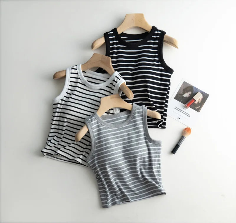 2026 Summer New Women's Tank Top Pajamas All Cotton with Chest Pads Tank Top with Stripe Sports Bottom Short Home Fur Ladies