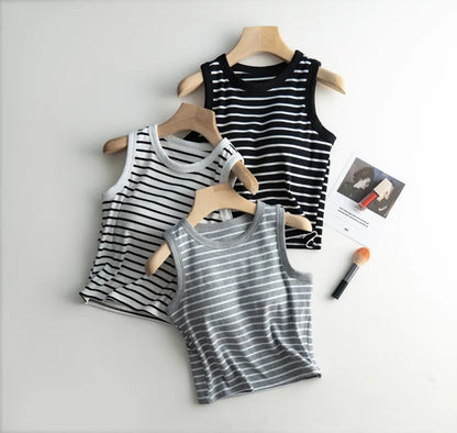 2026 Summer New Women's Tank Top Pajamas All Cotton with Chest Pads Tank Top with Stripe Sports Bottom Short Home Fur Ladies