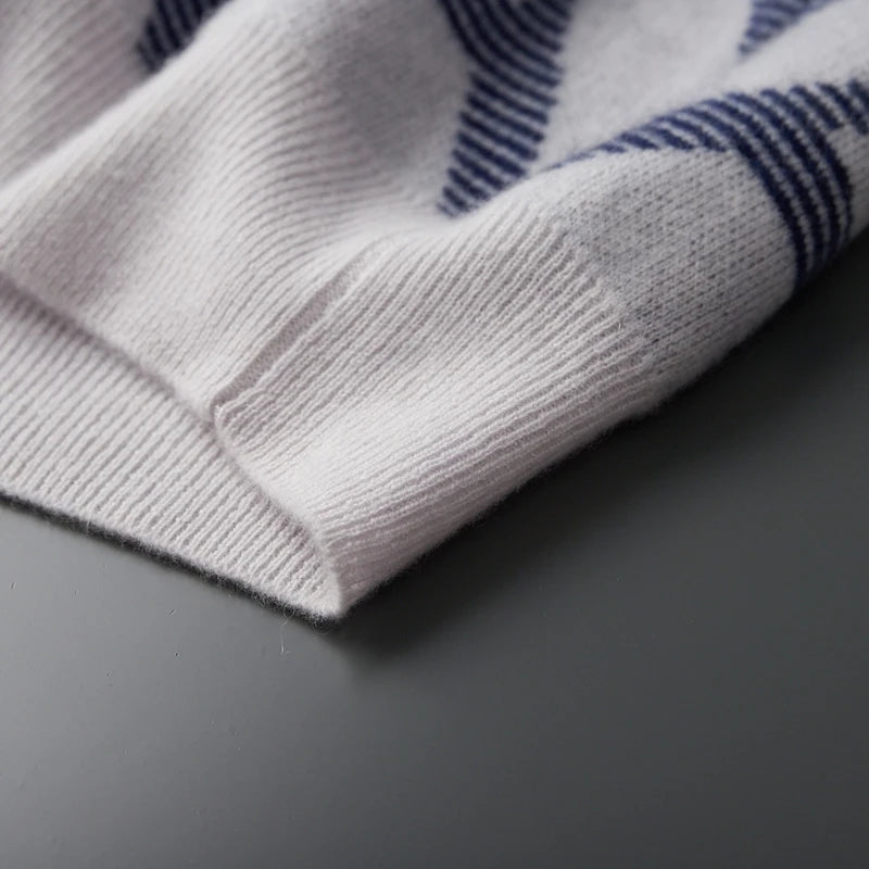 Men's Autumn Winter New 100% Cashmere O-Neck Sweater Fashion Knitted Jacquard Pullover Top Color blocked Thickened Men's Wear