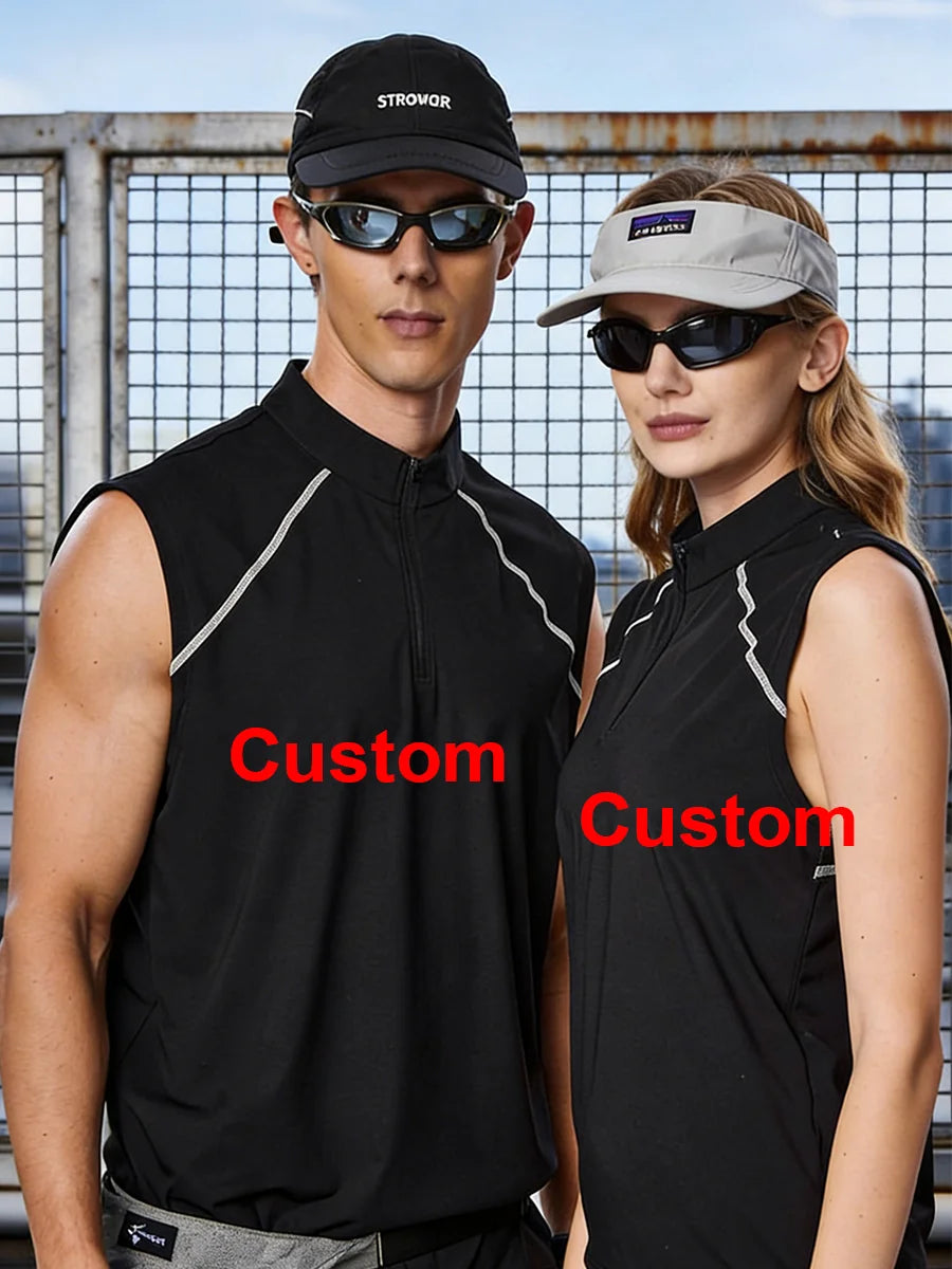#461-XIYU Custom LOGO Half Zipper Gym Vest High Quality Shirt Sleeveless T-shirts Men Tank Tops Running Fitness Sports Vest Men