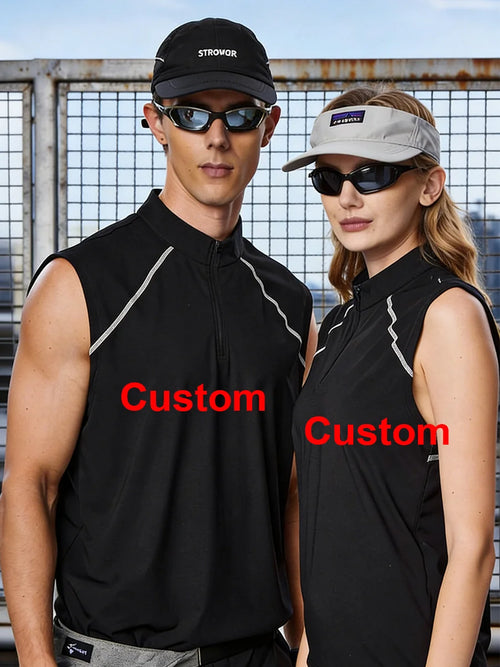 #461-XIYU Custom LOGO Half Zipper Gym Vest High Quality Shirt Sleeveless T-shirts Men Tank Tops Running Fitness Sports Vest Men