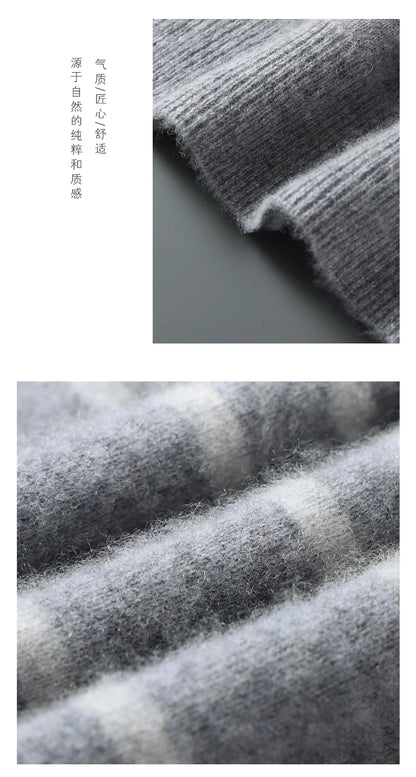 Men Leisure 100% Merino Wool Sweater Polo Collar Knit Pullover Autumn Winter Cashmere Clothing Casual Business Color Stripe Top