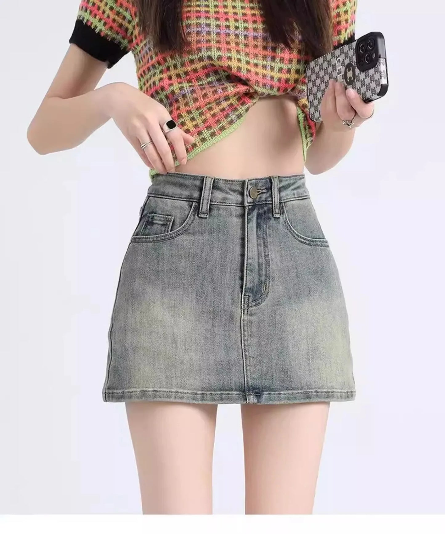 Sexy Retro Denim  Skirt Women's Anti-Light Versatile High Waist A-Line Slimming American Hot Girl Bodycon Half-length Ski...