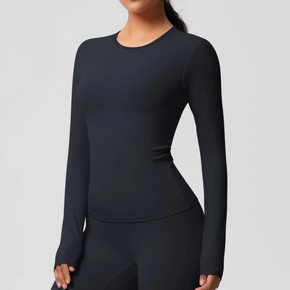 SWELTERING Women Yoga T-shirts Sports Top Long Sleeve Gym Workout Running Shirts Exposed Navel Quick Dry Fitness Gym Sport Wear
