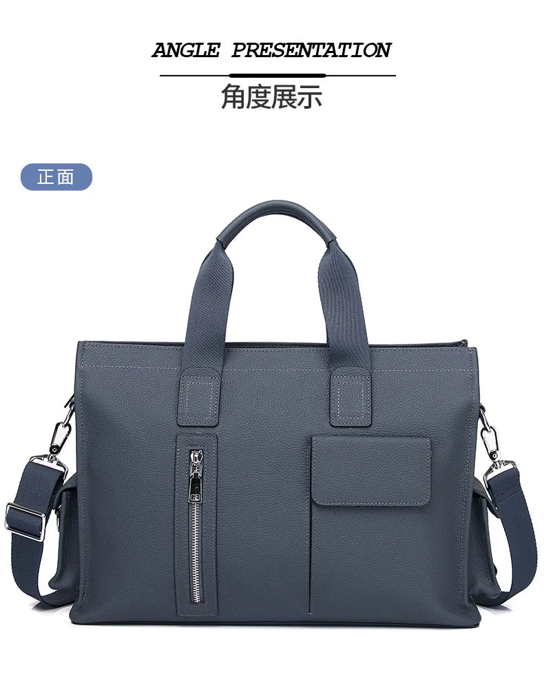 Genuine Messenger Bag Men Leather Handbag Large Capacity Business Commuter Handheld Cowhide Laptop Document Bag Men's Briefcase