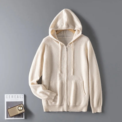 DjzDsm Autumn and Winter100% Merino Wool Men's Knitted Top Zipper Hoodie Zipper Cardigan Knitted Coat Sweater Hoodie
