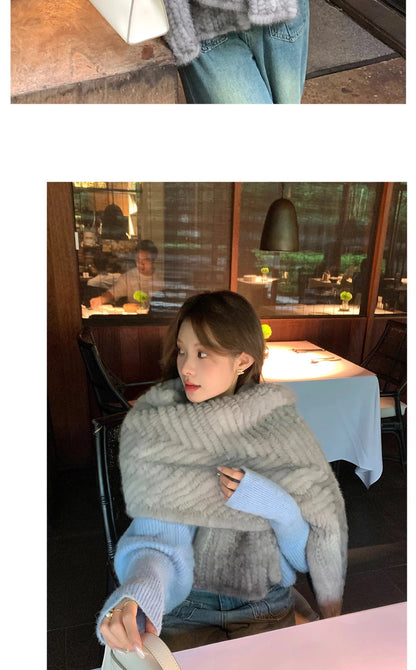 New mink woven women's scarf autumn and winter twill shawl warm herringbone scarfs fur Knitting high quality fishtail Scarves