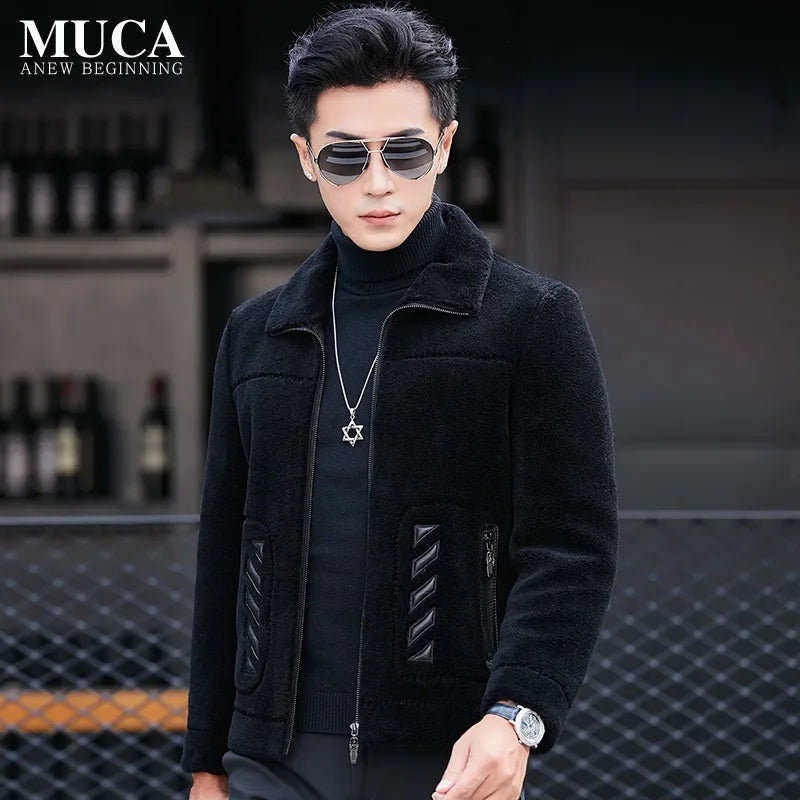 YOLANFAIRY Genuine Leather Men Sheep Sheared Grain Lamb Fur Coat Men Real Woolen Jackets Men's Clothing Mens Fur Jacket Coat