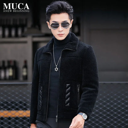 YOLANFAIRY Genuine Leather Men Sheep Sheared Grain Lamb Fur Coat Men Real Woolen Jackets Men's Clothing Mens Fur Jacket Coat