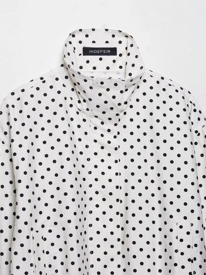 HH Woman Autumn Long Sleeves Turtleneck Zipper With Pockets Drawstring Casual Coats Women Fashion Polka Dot Printed Jacket