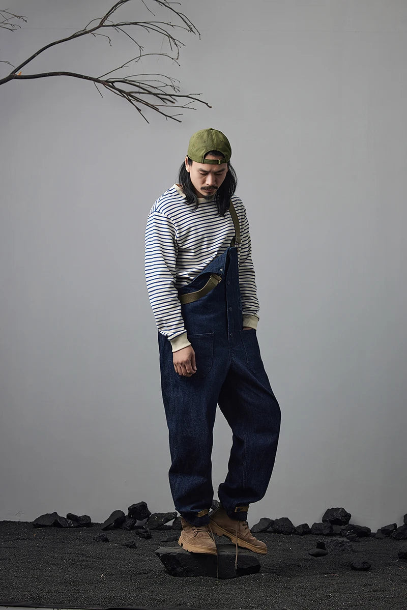 Autumn New Heavy Weight Long Sleeve Tshirt Men Cotton Round Neck Stripe Knited T Shirt Men Retro Casual Streetwear Tops Oversize