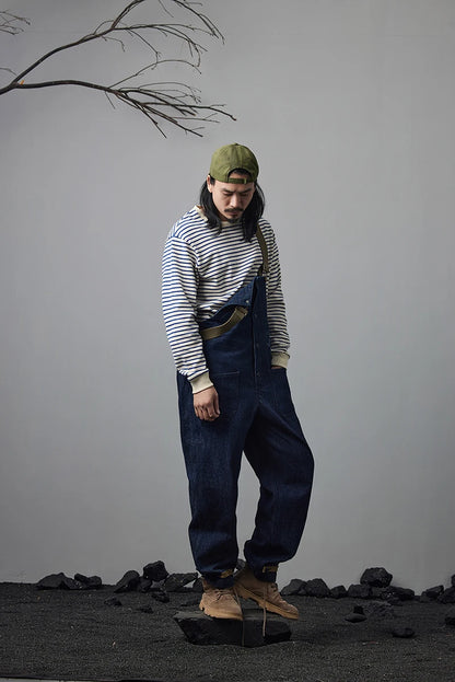Autumn New Heavy Weight Long Sleeve Tshirt Men Cotton Round Neck Stripe Knited T Shirt Men Retro Casual Streetwear Tops Oversize