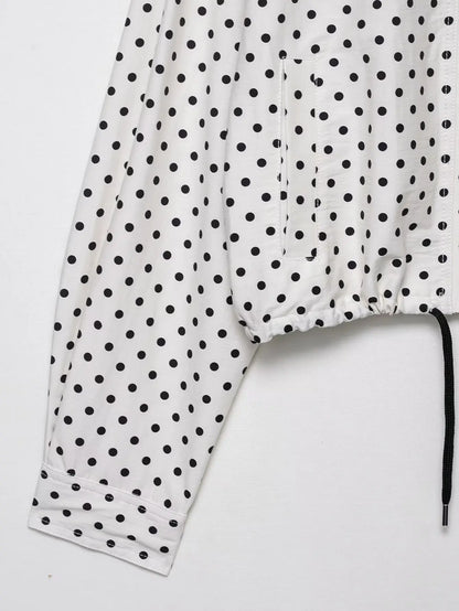 HH Woman Autumn Long Sleeves Turtleneck Zipper With Pockets Drawstring Casual Coats Women Fashion Polka Dot Printed Jacket
