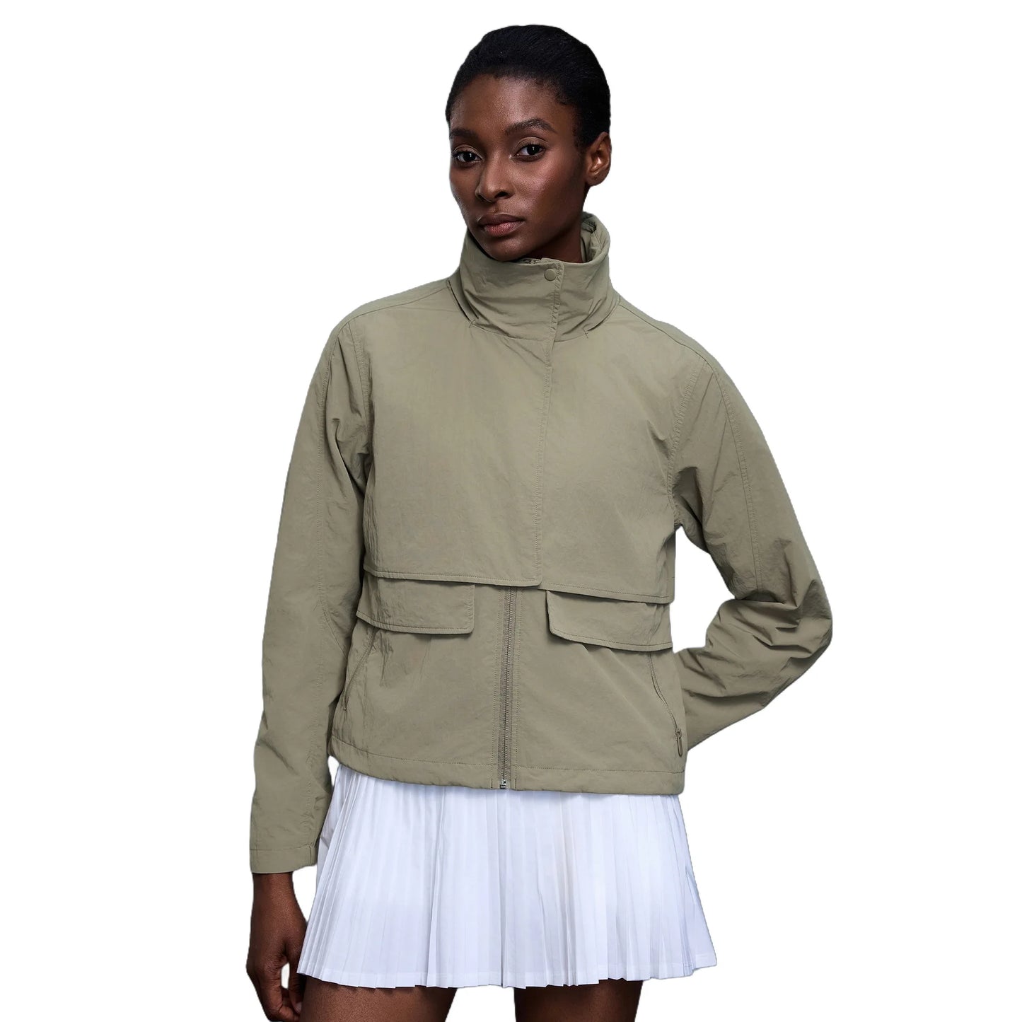 Custom LOGO women's autumn light and breathable waterproof trench coat stand-up collar hooded casual short pocket sports jacket