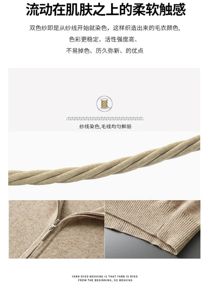 Autumn/Winter Men Sweater Suit Hooded Zipper Pullover Pants Thick Warm Casual Clothing 100% Cashmere Knitwear Trousers Tops