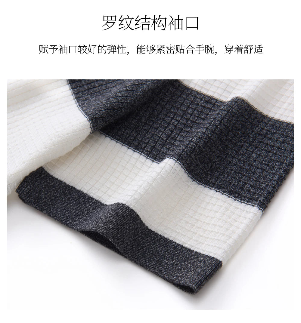 Men's 100% Lyocell POLO Collar Striped T-Shirt Knit Pullover Summer New Bussiness Casual Half-zip Short-sleeved Jumper Menswear
