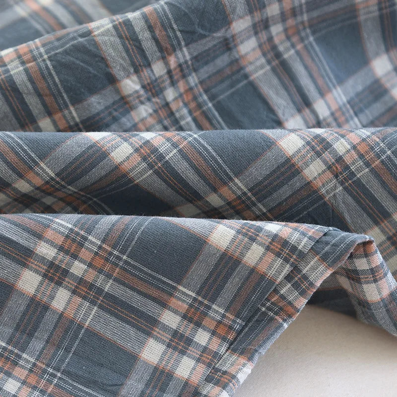 2026 New Spring and Autumn Men's Sleeper Pants 100% Cotton Gauze Japanese Checkered Pants Elastic Waist Home Pants Sleepwear