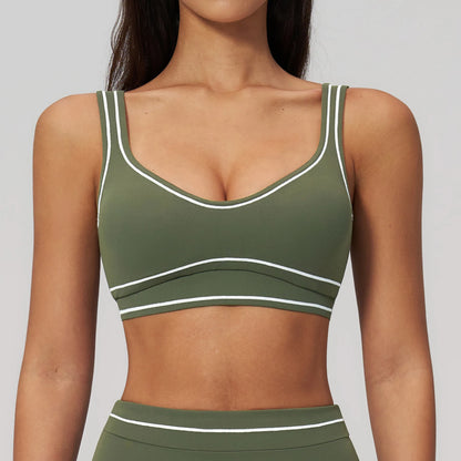 Color Contrast Yoga Bra Women Breathable Gym Fitness Bra Shockproof Sports Underwear Female Workout Bra Push Up Cycling Crop Top