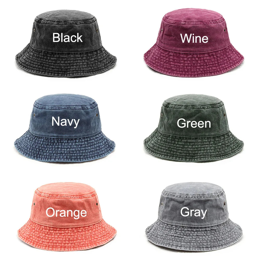 Personalized Custom Text Logo Embroidery Men's Bucket Hats Women's Washed Cotton Summer Sun Hats Wholesale Dropshipping