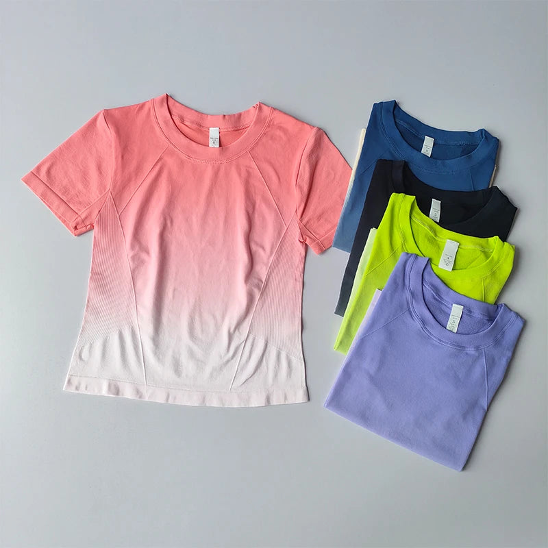 Yoga Top Light Fitting Elastic Quick Drying Sports T-shirt for Women's Personalized Fitness Short Sleeved Summer Thin Style