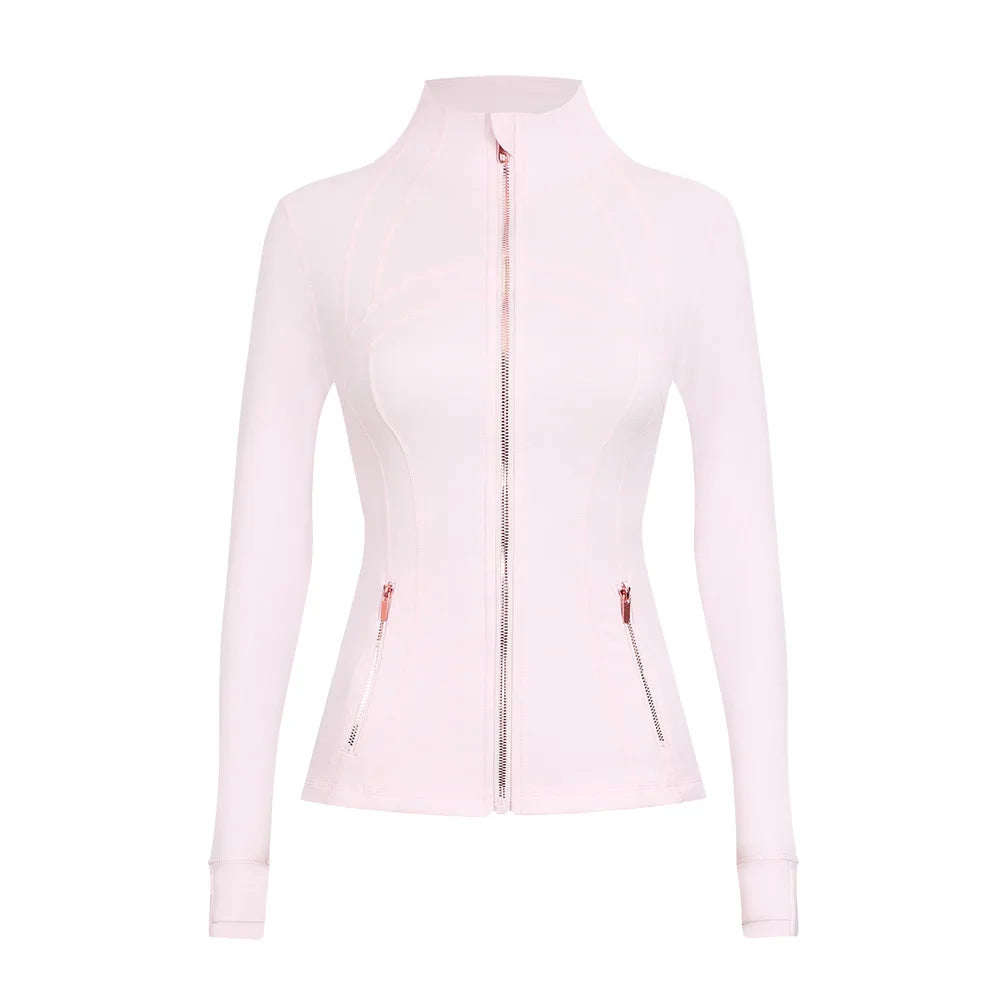 Personalized LOGO custom women's gold zip jacket tight stand-up collar quick-drying fitness running yoga suit 41-color S-3XL top