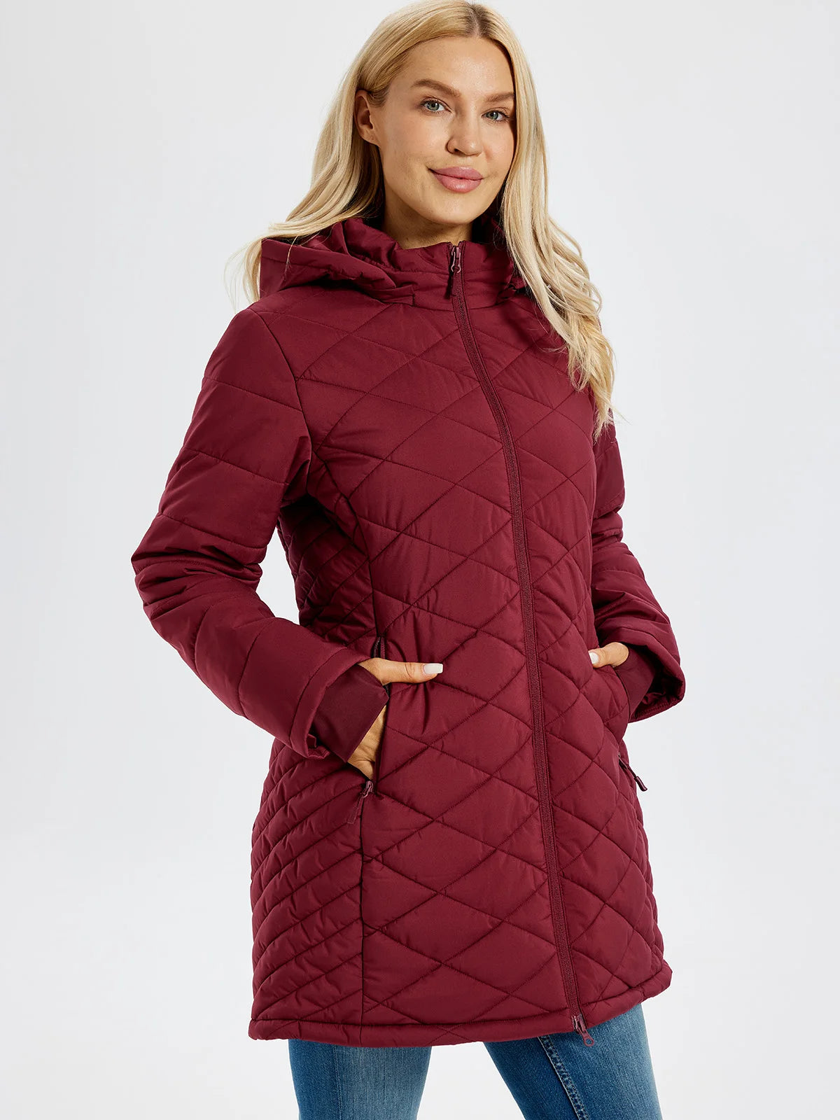 TACVASEN Womens Long Quilted Puffer Hood Jackets Winter Lightweight Warm Insulated Coat Windproof Waterproof Parkas with Pockets