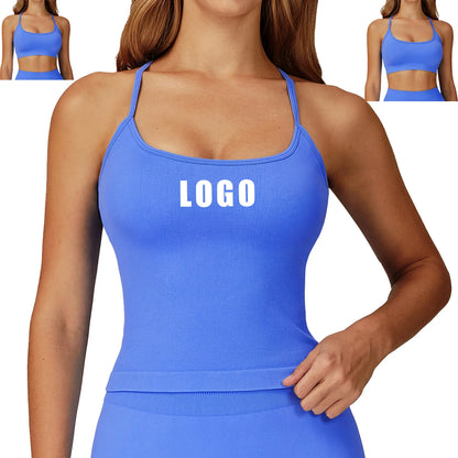 Custom LOGO women's seamless new yoga vest strap cross back sports underwear outdoor running fitness top