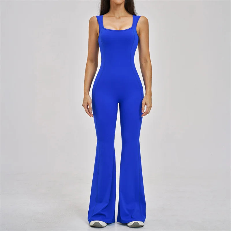 TRY TO BN Women Yoga Jumpsuit Beautiful Back High Strength Fitness Workout Bodysuit One Piece Sportswear Flare Pants Gym Clothes