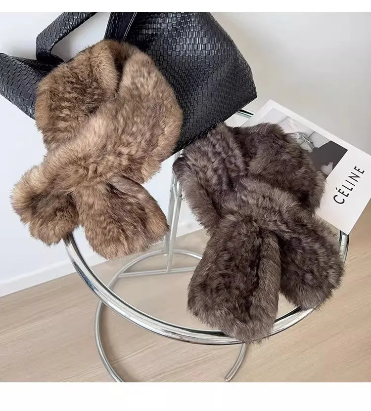 Korean-quality sable color scarf Real rabbit fur scarves women's autumn and winter versatile woven sable hair scarf, fur collar