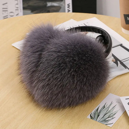New Arrival Women 100% Real Fox Fur Ear Cover Plush Genuine Fox Fur Earmuff Winter Lady Big Pompoms Fox Fur Fluffy Earmuffs Warm