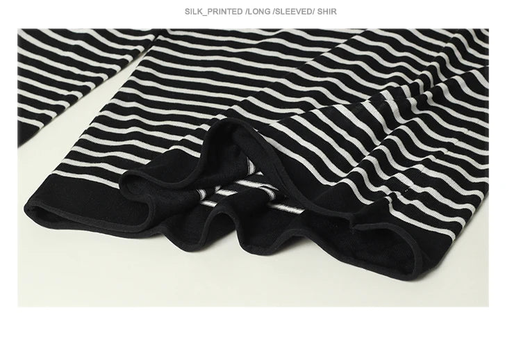 SuyaDream, Striped Pullovers for Woman, Round Neck, 45%Silk 55%Lyocell, 3/4 Sleeves, Chic Sweaters, 2025 Fall Winter Top, Black