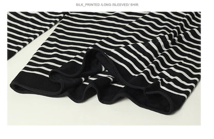 SuyaDream, Striped Pullovers for Woman, Round Neck, 45%Silk 55%Lyocell, 3/4 Sleeves, Chic Sweaters, 2025 Fall Winter Top, Black
