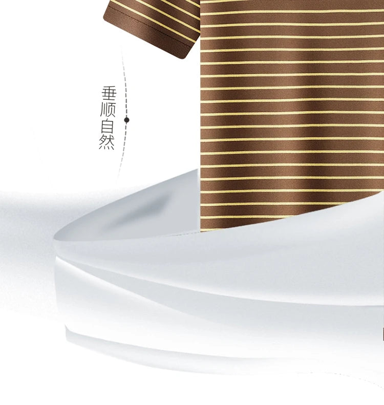 Men's Lyocell shirt summer new casual striped short sleeved T-shirt Polo collar breathable comfortable knitted pullover