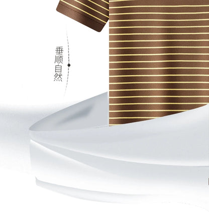 Men's Lyocell shirt summer new casual striped short sleeved T-shirt Polo collar breathable comfortable knitted pullover