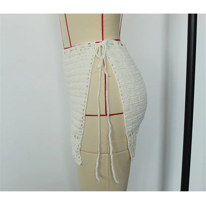 2026 Hollow Out Skirt Sarong Crochet Knitted Tunic Beach Cover Up Cover-ups Beach Dress Beach Wear Beachwear Female Women V8074