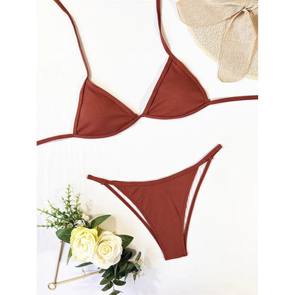 XS - L Ribbed Halter Bikini Women Swimwear Female Swimsuit Four-pieces Bikini set With Sarong Bather Bathing Suit Swim V3152B