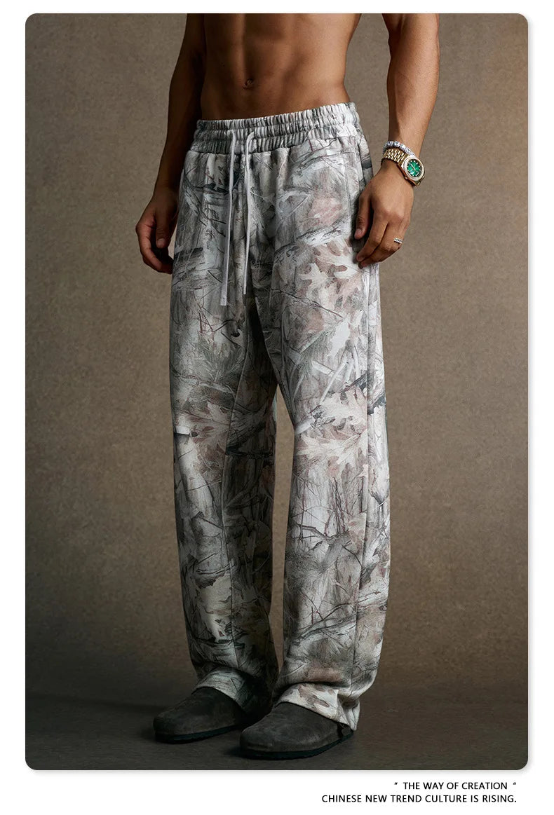 Custom LOGO Men's 2025 Autumn New 340G fleece-lined Fake Two-piece Camouflage Sweater T-Shirt Casual Pants Set