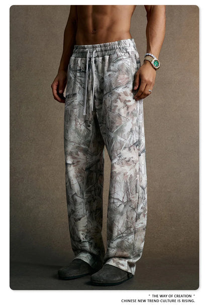 Custom LOGO Men's 2025 Autumn New 340G fleece-lined Fake Two-piece Camouflage Sweater T-Shirt Casual Pants Set
