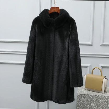 Real Mink Fur Coat Women Clothing Whole Mink Midi Long Fur Jacket 2023 Winter Clothes for Woman Stand Collar Abrigos Mujer FCY