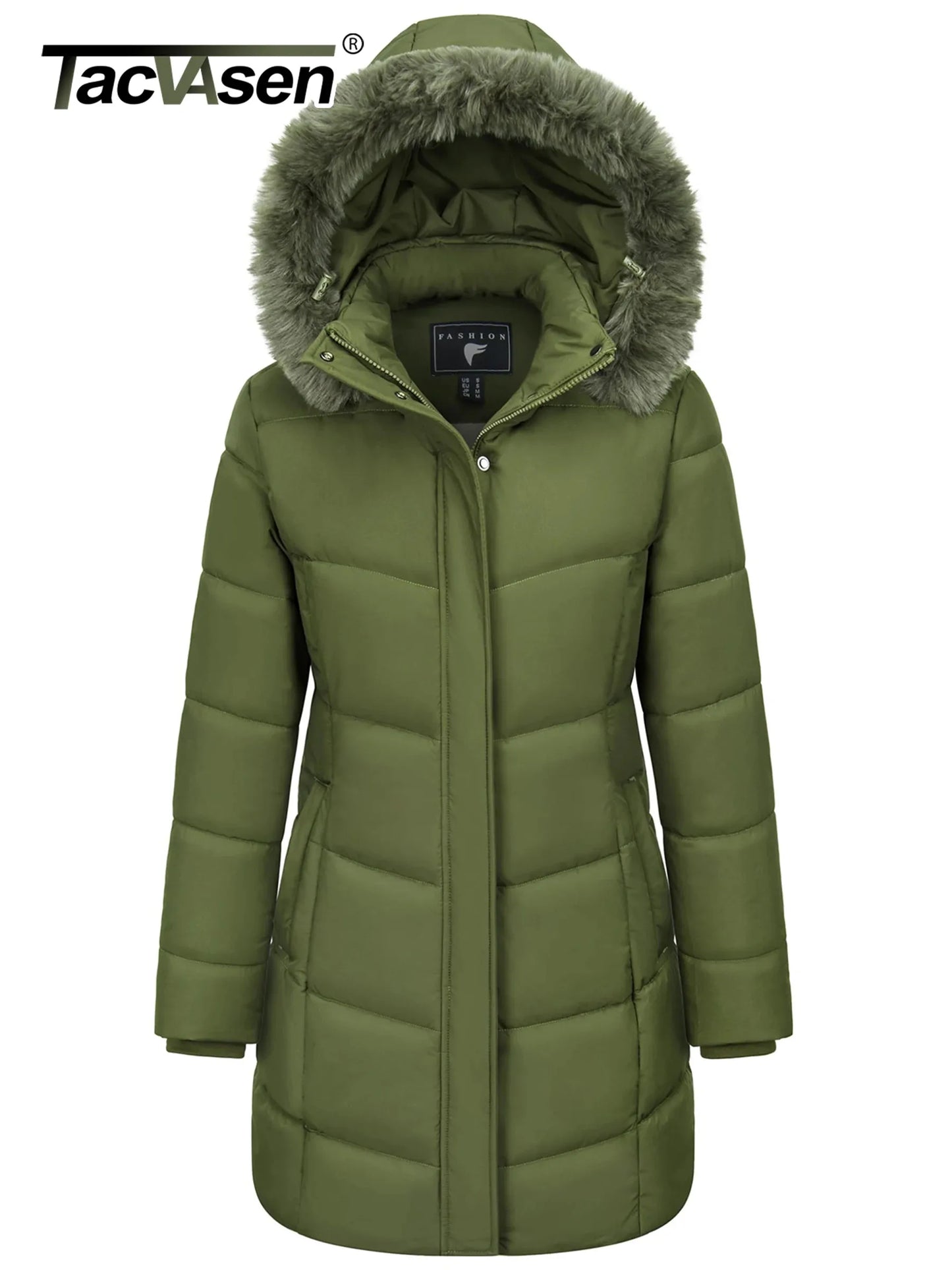 TACVASEN Womens Fleece Long Padding Winter Jacket Down Puffer Outwear with Removable Hood Waterproof Windproof Thicken Park Coat