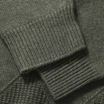 Autumn Winter New Style 100% Goat Cashmere Men's Mock Neck Diamond Knitted Base Shirt Casual Business Top Fashionable Knitwear