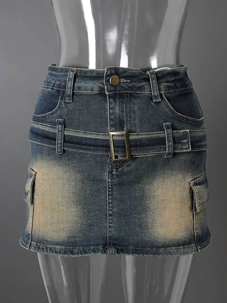 DEAT Fashion Slim-fit Anti-exposure A-line Skirt Women's High-waisted Bodycon Denim Mini Skirts Summer New