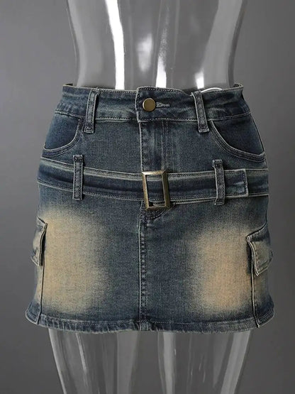 DEAT Fashion Slim-fit Anti-exposure A-line Skirt Women's High-waisted Bodycon Denim Mini Skirts Summer New