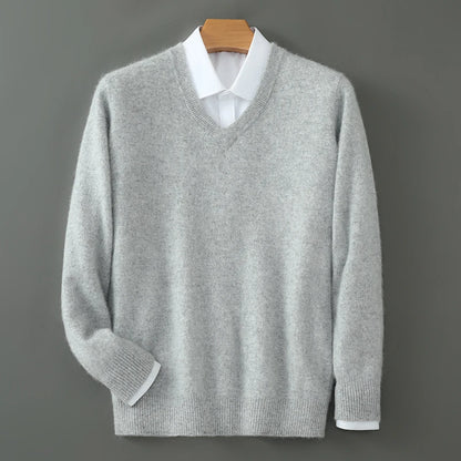 100% Pure Mink Cashmere Sweater Men's V-Neck Pullovers Knit Large Size Mink Sweater Winter New Long Sleeve High-End Jumpers Tops